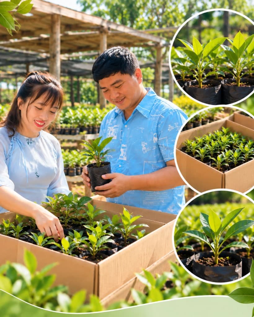 Ngoc Ngan Ben Tre packing healthy seedlings for delivery